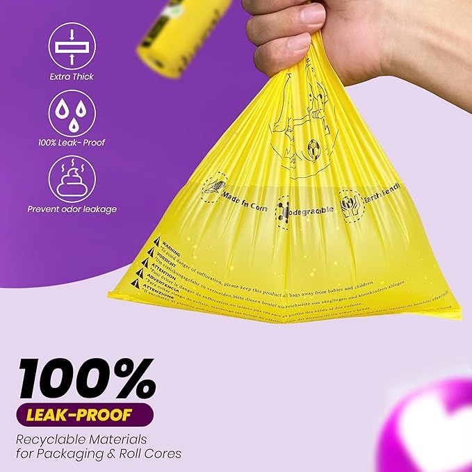 Dog Poop Bags-150 Counts with Holder (10 Rolls), Biodegradable Poop Bags, Eco-friendly and Easy to Open, Thick Dog Waste Bags (Yellow)