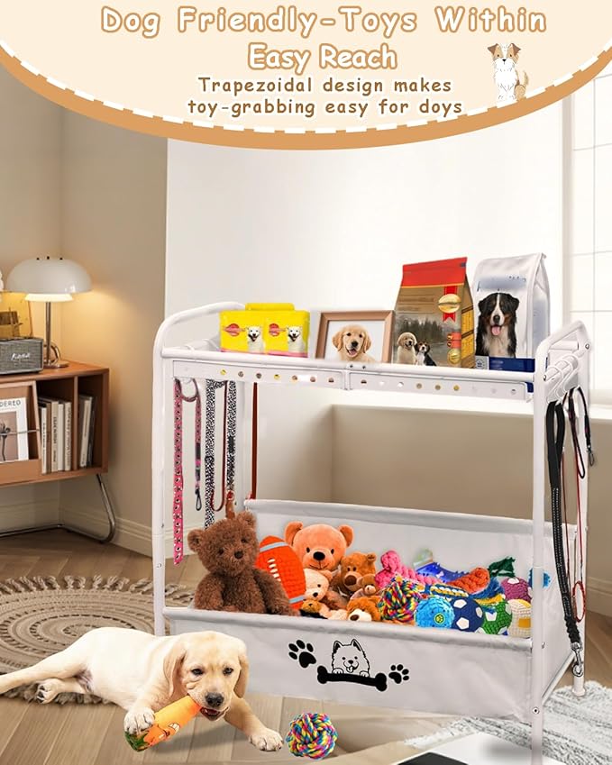 Large Dog Toy Basket,Dog Toy Bin with Storage Organizer,2-Tier Dogs Toys Box for Living Room,Dogs Cat Accessories Organizer,Durable Toys Holder Chest for Leashes