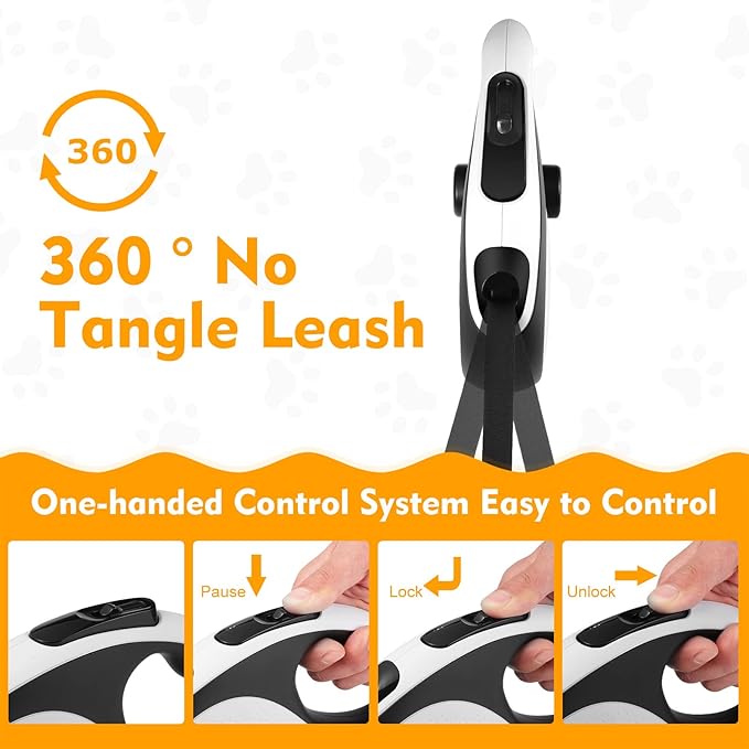 Retractable Dog Leash with Chew Proof Cable, 26Ft Heavy Duty Dog Leash for Medium Large Dogs up to 110lbs, 360째 No Tangle, One-Handed Brake