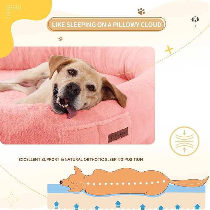 Human Dog Bed for Adult Kids, 70"x33"x12" Washable Faux Fur Human Size Dog Bed for People Doze Off, Pink