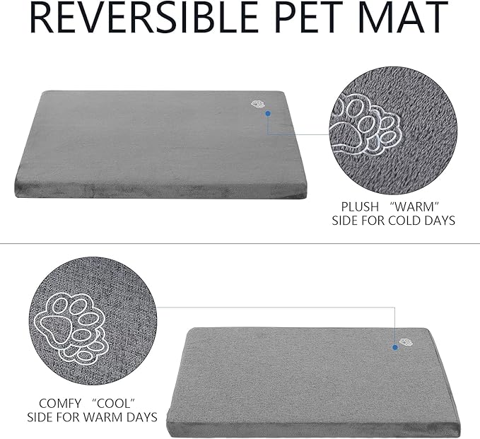 EMPSIGN Stylish Dog Bed Mat Dog Crate Pad Mattress Reversible (Cool & Warm), Water Proof Linings, Removable Machine Washable Cover, Firm Support Pet Crate Bed for Small to XX-Large Dogs, Grey