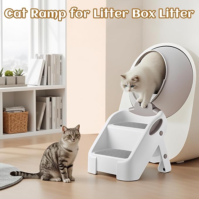 Dual Step Cat Ramp for Litterbox, Stable Cat Steps for Litter Box Easy to Clean, Automatic Cats Litter Steps Litter Box Step with Non-Slip Rubber Feet, Litter Box Ramp Pet Steps for Cats Small Older