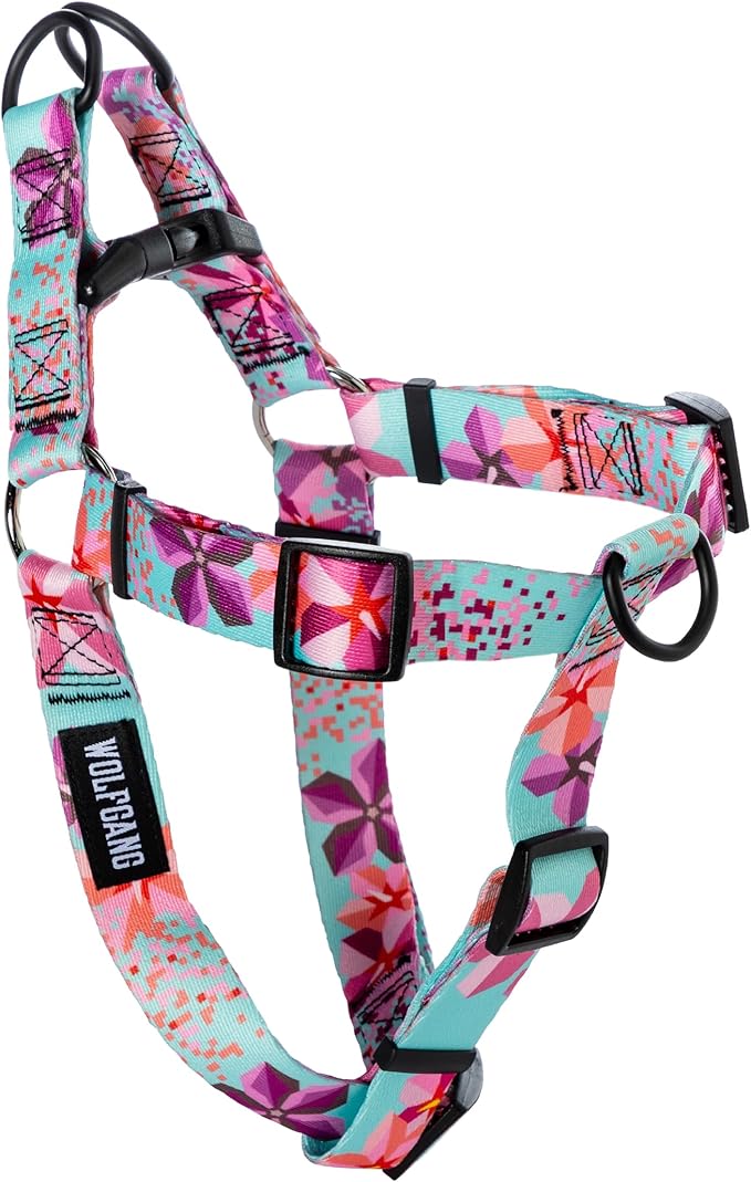 Wolfgang Heavy Duty Adjustable Dog Harness, Pull-Tested to Over 800 lbs for Walking & Training, DigiFloral Print, Medium