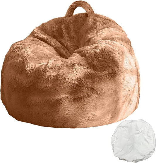 Bean Bag Chair Cover 4FT Fluffy Soft Velvet Storage Sofa, DIY Floor Giant Fur Bean Bag Chair Cover for Kids & Adults, Machine Washable, Upgrade Durable Zipper No Fillers, Light Coffee