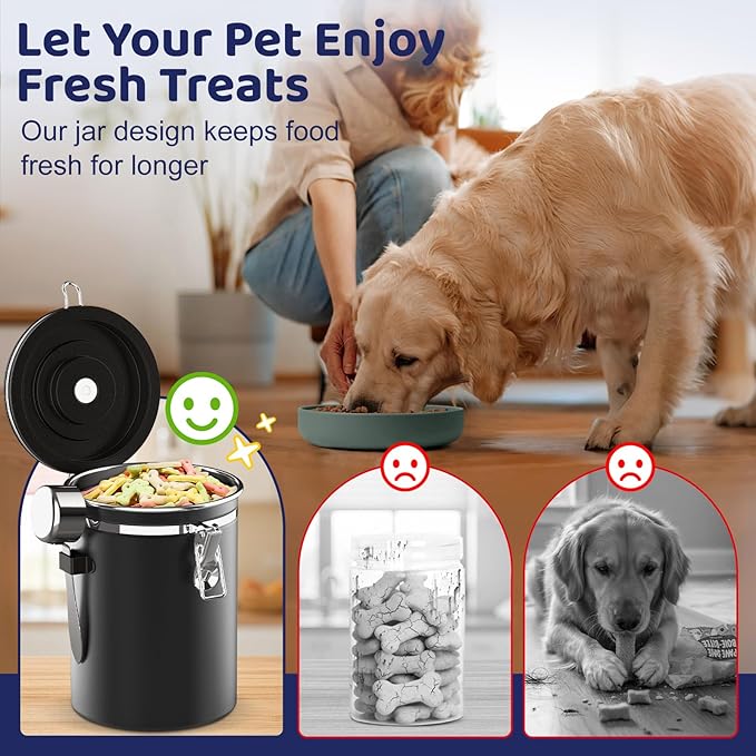 Dog Treat Container Airtight- 7.2"x4.7" Large Stainless Steel Cat Treat Jar for Kitchen Counter with Scoop, Pet Storage for Fresh Dog Cookie