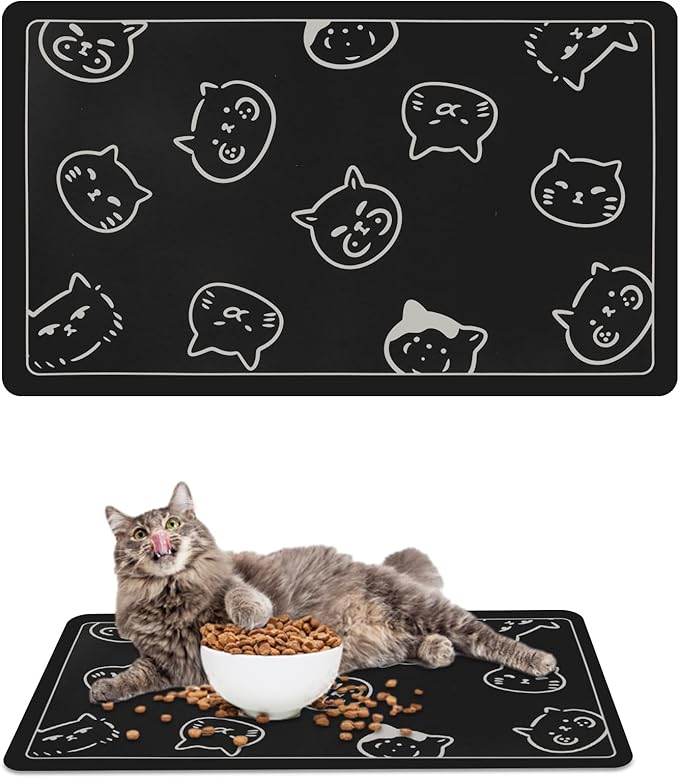 Pet Feeding Mat, Absorbent Dog Mat, Quick Dry Pet Food Mat Cat Feeding Mat Pet, Quick Dry Water Dispenser Mat Pet Supplies for Dog and Cat (Black, (12"x19"))
