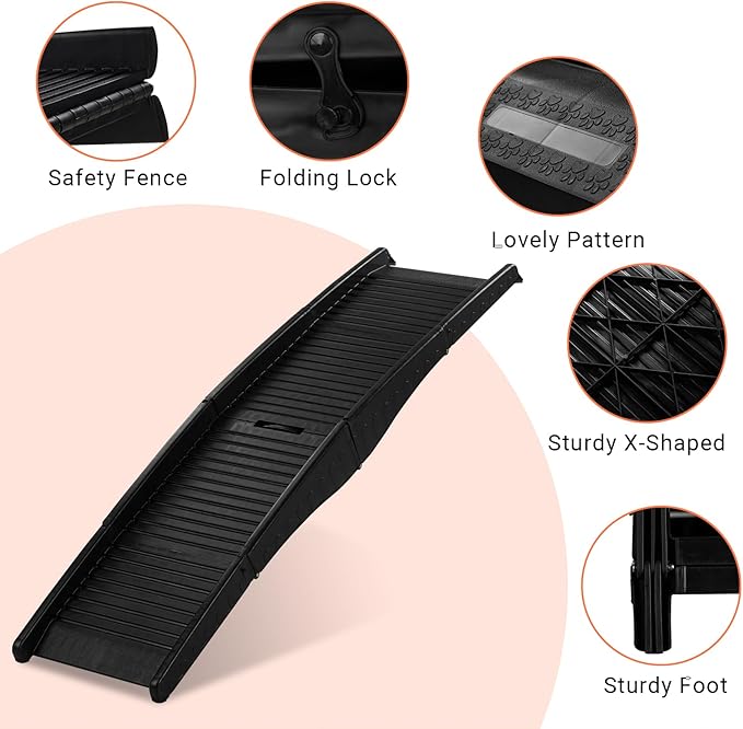 Outvita Dog Ramp, 61" Folding Pet Ramp for Car, SUV, Truck, Bed, Easy Access for Large Dogs Weight Bearing up to 150 Lbs, Non-Slip Step Surface, Lightweight Portable
