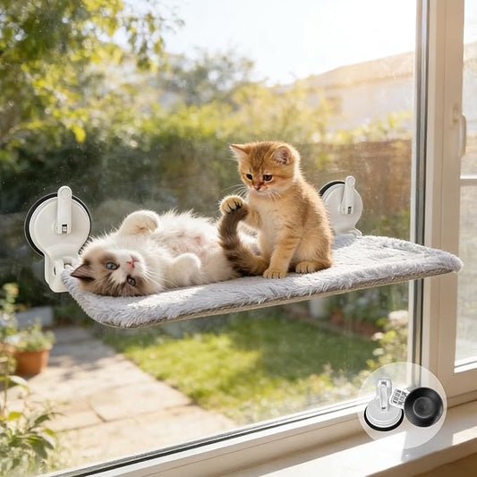 L&W BROS. Cat Window Perch with Lever Lock Suction Cups Holds up to 50 lbs Foldable & Space Saving Design Heavy Duty Window Hammock for Large Cats (M 1Pc)
