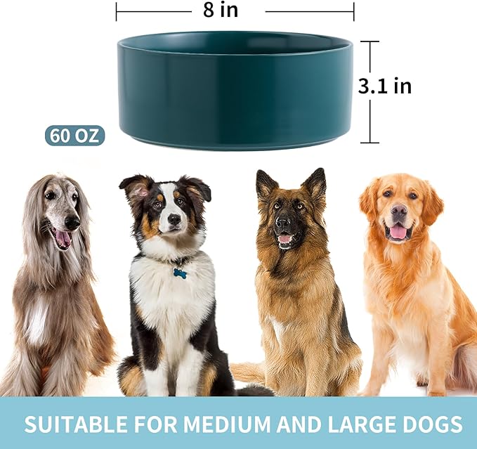 Green Raised/Elevated Ceramic Dog Bowl for Medium Large Sized Breeds,Dog Food Water Bowl with Stand,8 in 7.6 Cups Non Slip Heavy Weighted