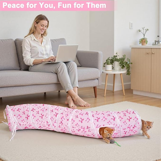 Glittme Cat Tunnel, Cat Tunnels for Indoor Cats, S-Shape Peekaboo Cat Cave with Cat Toys, Foldable Cat Tubes and Tunnels for Cats, Rabbit, Puppy, Guinea Pig