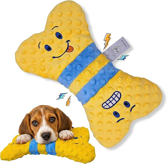 Dog Squeaky Toy, No Stuffing Plush Dog Toy for Small, Medium & Large Breeds – Crinkle Yellow Bone - Interactive - Ideal for Energetic Shaking, Toothing and Fetch lovers – Soft Pet - Safe Materials