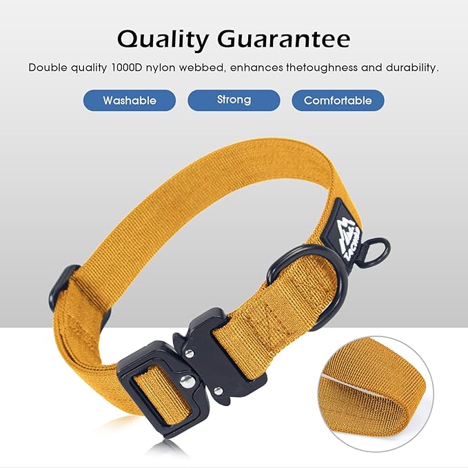 Heavy Duty Dog Collars for Medium and Large Dogs - Adjustable, Chew Proof Nylon Collar with Metal Quick Release Buckle and D-Ring for Dog Tags (Turmeric Yellow, 2XL)