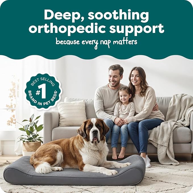 FurHaven Orthopedic Dog Bed for Large Dogs, Luxe Lounger Contour Mattress with Solid Orthopedic Foam Slab for Joint Support, Removable Washable Cover, Giant XXXL, Plush Suede, Gray