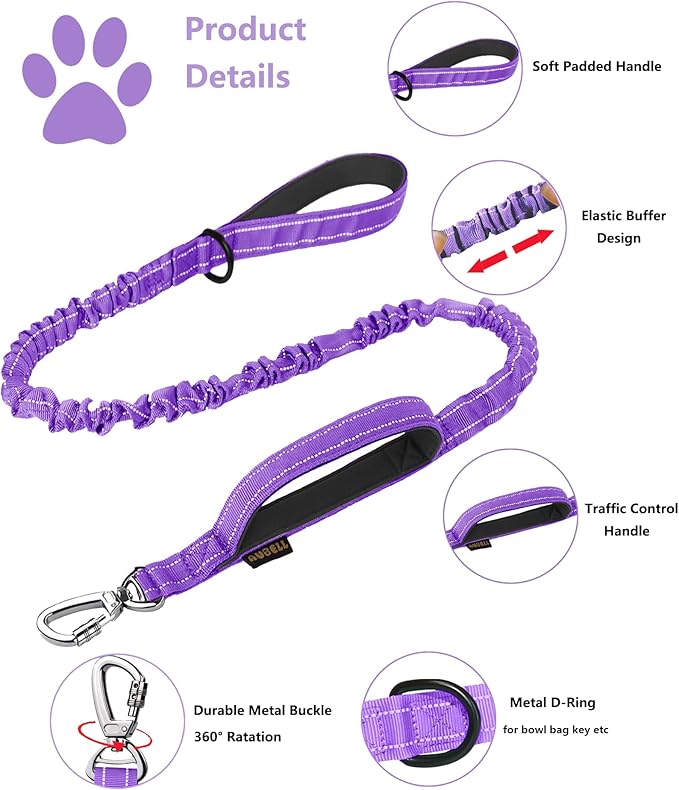 AUBELL Tactical Dog Collar and Leash Set, Reflective Adjustable Heavy Duty Military K9 Collars with Handle and Metal Buckle for Medium Dogs, with Airtag Case and 2 Patches(Purple,M)