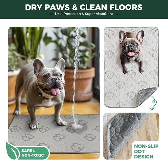 FXW Washable Pee Pads for Dogs, Leak-Proof & Non-Slip, Specifically Designed for 18inch Cages, 11" x 17" Rectangle, Khaki, 2 Packs