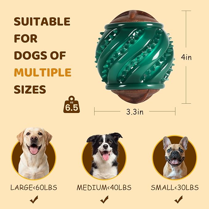 Dog Treats Chew Toys: Long-Lasting Durable Dog Toys to Keep Them Busy, Tough Dog Dental Chew, Enrichment Cognitive Healthy Ball Gift for Small Medium Large Breeds 25-80lbs, Beef Flavor,Green