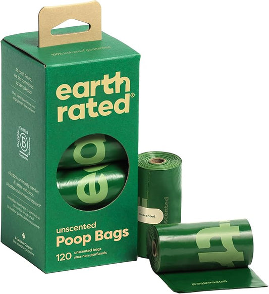 Earth Rated Poop Bags for Dogs Guaranteed Leak Proof and Extra Thick Waste Bag Refill Rolls, Unscented, 120 Bags