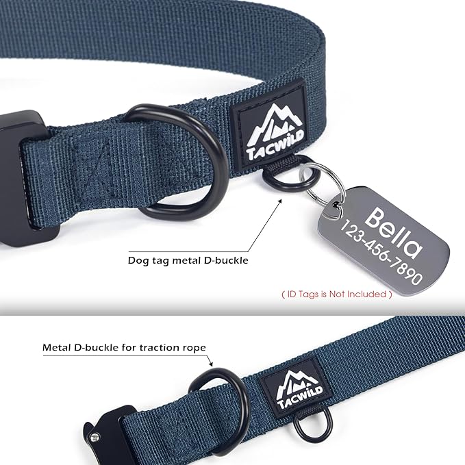 Medium Dog Collar Boy Girl - Adjustable, Chew Proof Nylon Collar with Metal Quick Release Buckle and D-Ring for Dog Tags (Navy Blue, M)