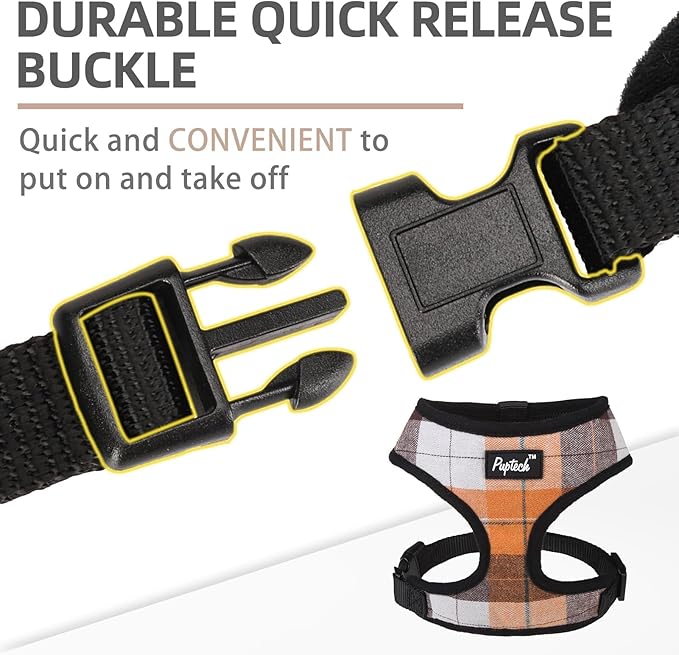 PUPTECK Soft Mesh Dog Harness and Leash Set Pet Puppy Cat Comfort Padded Vest No Pull Harnesses, Orange, L