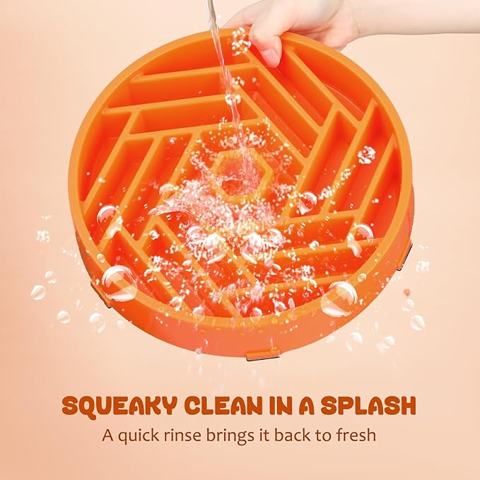 WHIPPY Slow Feeder Dog Bowl, Puzzle Maze Design to Slow Down Eating, 3-Cup Capacity, Anti-Gulping Food Bowl for Medium & Large Dogs,Orange