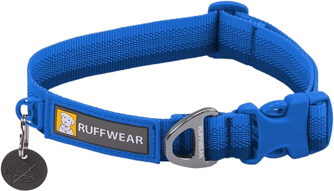 Ruffwear, Front Range Dog Collar, Adjustable Tubelok Webbing, Lightweight, Side Release Buckle, Aluminum V-Ring, Durable for Everyday Use, Blue Pool, 11"-14"