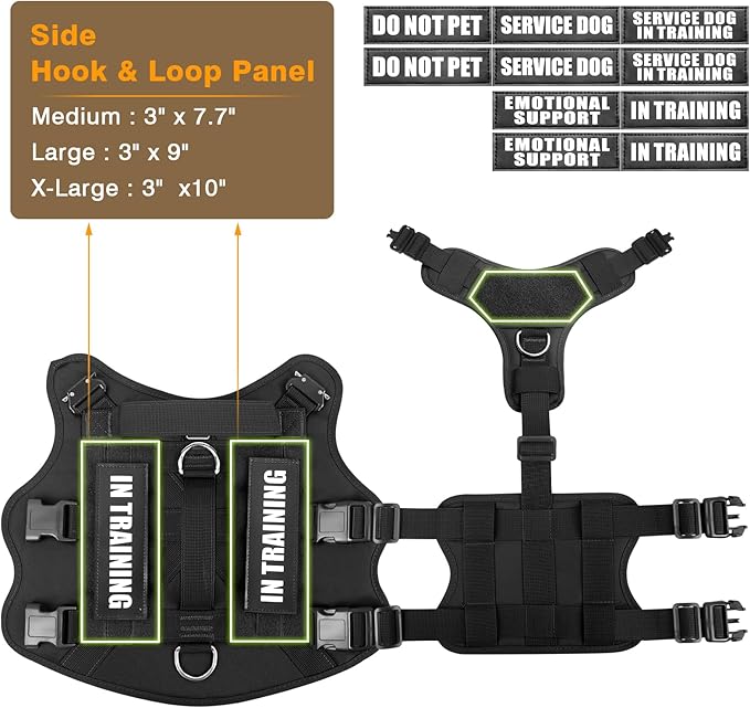 WINSEE Service Dog Vest Harness for Large Dog, Tactical Working MOLLE Vest with 10 Pet Patches, No Pull Heavy Duty Harness for Training Hunting Walking