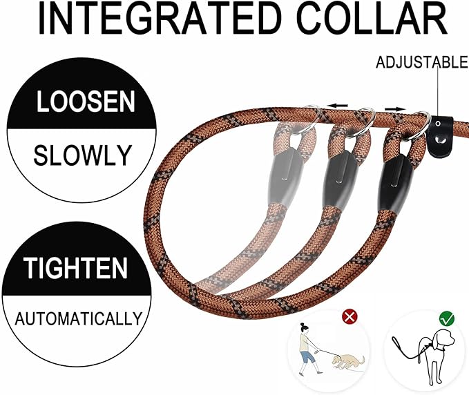 6 FT Heavy Duty Dog Leash, Durable Premium Quality Strong Training Rope Slip Leash with Comfortable Padded Handle and Highly Reflective Threads for Small Medium and Large Dogs, (Brown)