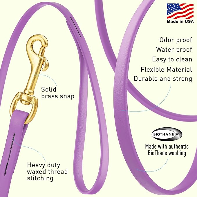 Viper Biothane K9 Working Dog Leash Waterproof Lead for Tracking Training Schutzhund Odor-Proof Long Line with Solid Brass Snap for Puppy Medium and Large Dogs, 20ft Amethyst Purple