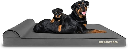 The Dog’s Bed Orthopedic Memory Foam Dog Bed with Headrest, Oxford Fabric, Grey with Black Trim, XXL, 4-Inch