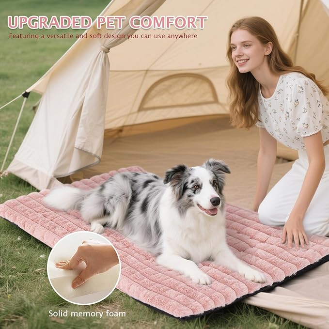 BVAGSS Dog Bed Washable Crate Mattress,Anti-Slip Memory Foam Soft Warm Pet Cushion for Small Medium Dogs, Calming Fluffy Sleeping Kennel Pad XH082 (24''x18'',Pink)