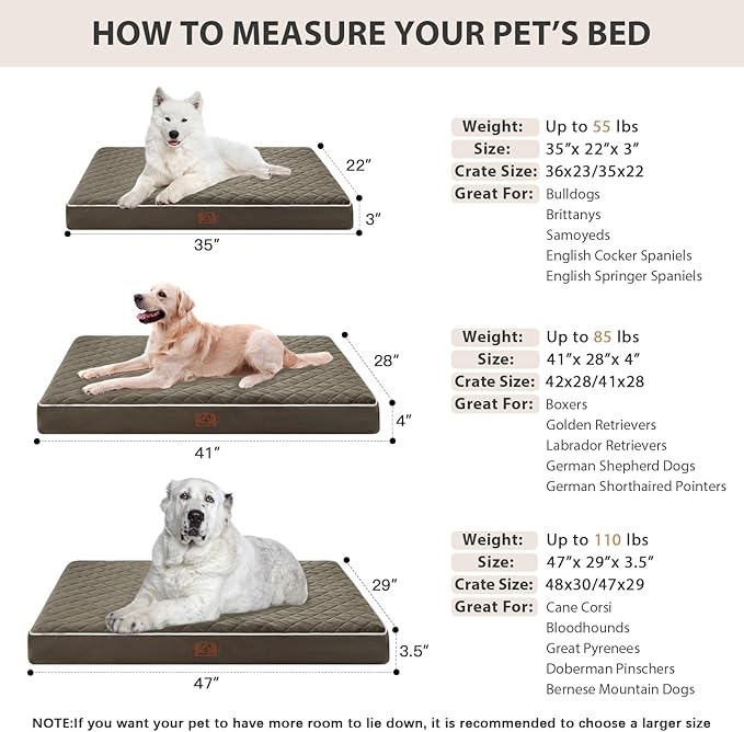 WNPETHOME Orthopedic XXL Dog Beds Large Sized Dog, Waterproof Extra Large Dogs Bed with Removable Washable Cover, Multi-Needle Quilting Dogs Crate Bed
