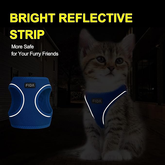 Fida Comfy Dog Harness with Leash, Cat Vest Harness Escape Proof, Breathable Lightweight Soft Mesh, Adjustable Reflective Step-in Harness for Puppy Toy Breeds & Extra-Small Pet (XXS, Blue)
