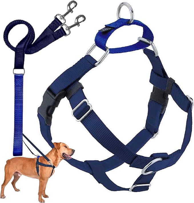 2 Hounds Design Freedom No Pull Dog Harness, Adjustable Harness and Leash Set, Easy Walking & Comfortable Control, Fits Small, Medium & Large Dogs, Solid Colors, Made in USA, 5/8" SM, Navy