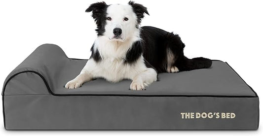 The Dog’s Bed Orthopedic Memory Foam Dog Bed with Headrest, Oxford Fabric, Grey with Black Trim, L, 6-Inch