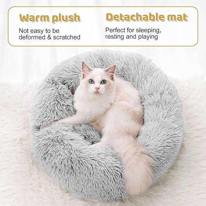 Odoland Cat Tunnel Bed with 20 Cat Toys - Indoor Plush Kitten Couch,Detachable Cats Cave Donut Tunnel & Soft Kitten Toy Set-Cozy Cat Furniture Grey