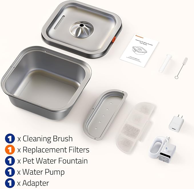 Cat Water Fountain Stainless Steel: 4L/140oz Pet Fountain Water Bowl Indoor, Automatic Dog Drinking Dispenser, Cat Feeding Watering Supplies, Metal Kitty Waterer Fountain, 1 Replacement Filters