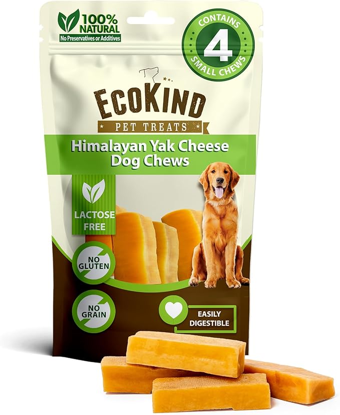 EcoKind Premium Gold Yak Cheese Himalayan Dog Chews, Healthy Dog Treats, Yak Chews for Small Dogs, All Natural, Long Lasting Dog Chew for Aggressive Chewers, High Protein Puppy Treat, Small - 4 Chews