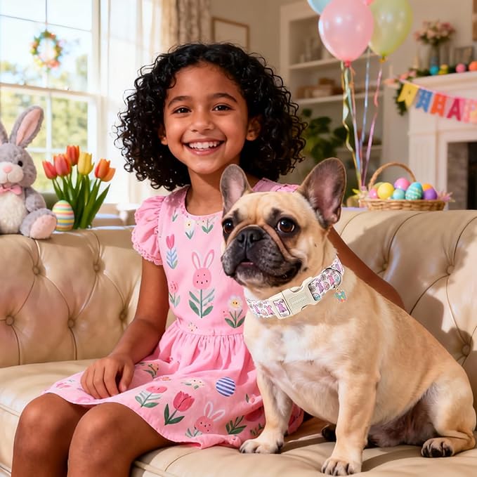 DOGWONG Easter Dog Collar-Cute Easter Bunny Dog Collar, Adjustable Bow&Rabbit Pet Collars Puppy Collar Gifts with Quick Release Buckle for Girl&Boy Dogs,XS