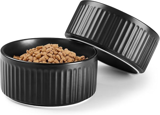 Non-Slip Ceramic Dog Bowls,8" Dog Food and Water Bowl Set with Silicone Base, 64oz/8cups Weighted Flip-Proof Pet Feeding Bowl for Medium and Large Dogs (2Pack,Black)