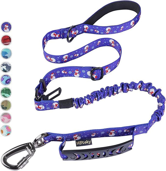 Hotsky Tactical Dog Leash Heavy Duty for Medium Large Dogs That Pull,4-6Ft Strong Bungee Shock Absorbing No Pull Dog Leash with Padded Double Handle and Car Seatbelt,Snow man