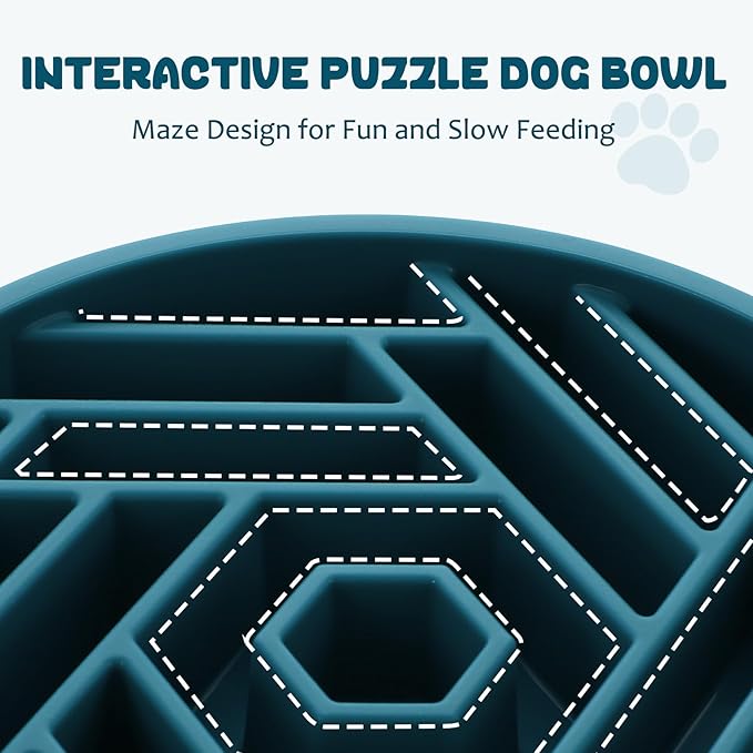 WHIPPY Slow Feeder Dog Bowl, Puzzle Maze Design to Slow Down Eating, 3-Cup Capacity, Anti-Gulping Food Bowl for Medium & Large Dogs,Navy Blue