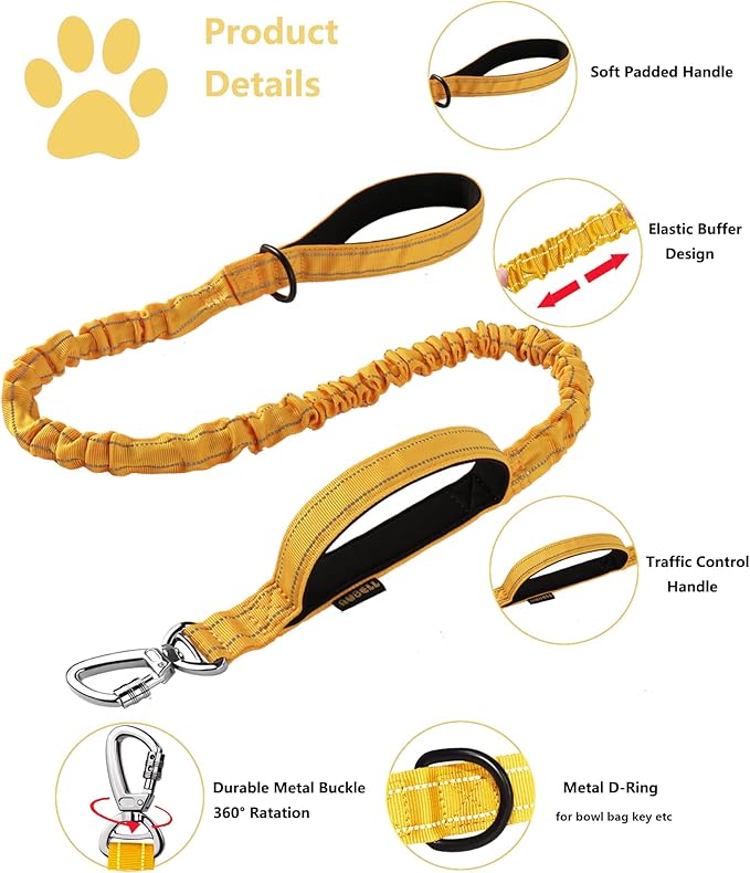 AUBELL Tactical Dog Collar and Leash Set, Reflective Adjustable Heavy Duty Military K9 Collars with Handle and Metal Buckle for Medium Dogs, with Airtag Case and 2 Patches(Yellow,M)