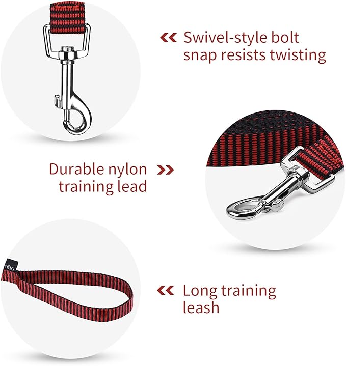 Hi Kiss Dog/Puppy Obedience Recall Training Agility Lead - 15ft 20ft 30ft 50ft 100ft Training Leash - Great for Training, Play, Camping, or Backyard(100ft,Black_red)