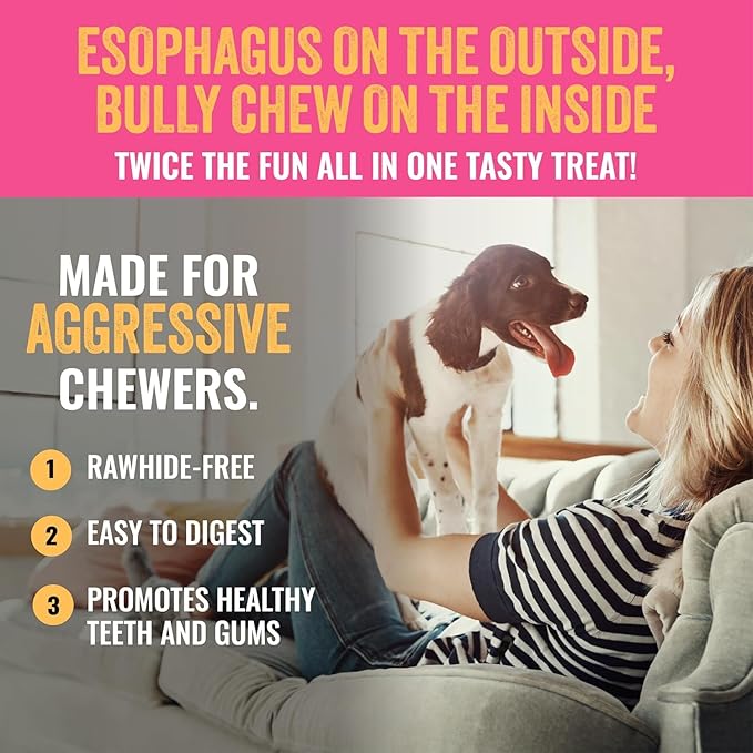 etta says! Esophonormous Esophagus Stuffed Bully Sticks for Dogs - Made in The USA with All Natural, Limited Ingredients - High Protein Dog Chew - 5", 5 Packs