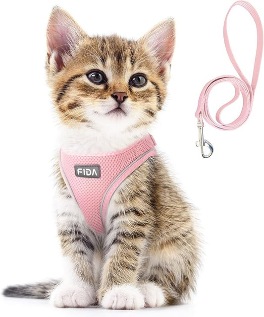 Fida Comfy Dog Harness with Leash, Cat Vest Harness Escape Proof, Breathable Lightweight Soft Mesh, Adjustable Reflective Step-in Harness for Puppy Toy Breeds & Extra-Small Pet (XXS, Pink)