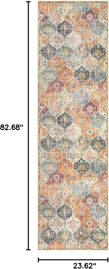 Lahome Moroccan Washable Kitchen Runner, 2x7 Runner Rug with Rubber Backing Non Slip, Vintage Hallway Rug Throw Carpet for Hallways Bedroom Laundry Room Entryway, Cream/Multi