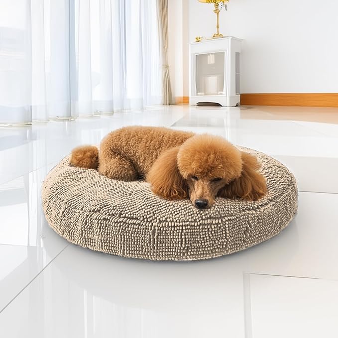 Muddy Mat®Cloud K-9 Bed for Dogs & Cats, Soft & Relaxing Donut Dog Bed, Chenille Material, Removable Cover, Washable & Dryer Safe–Beige Medium(35'x35')