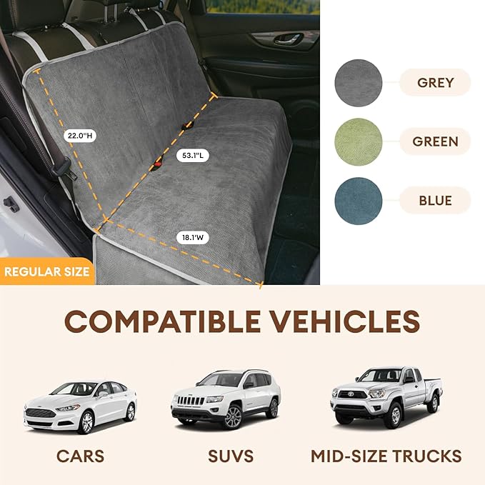 FUNNY FUZZY Dog Car Seat Cover for Back Seat, Waterproof, Scratchproof Car Seat Protector for Dogs Nonslip, Dog Back Seat Covers for Cars, Trucks and SUVs, Back Seat(18.1''W x 53''L×22" H)