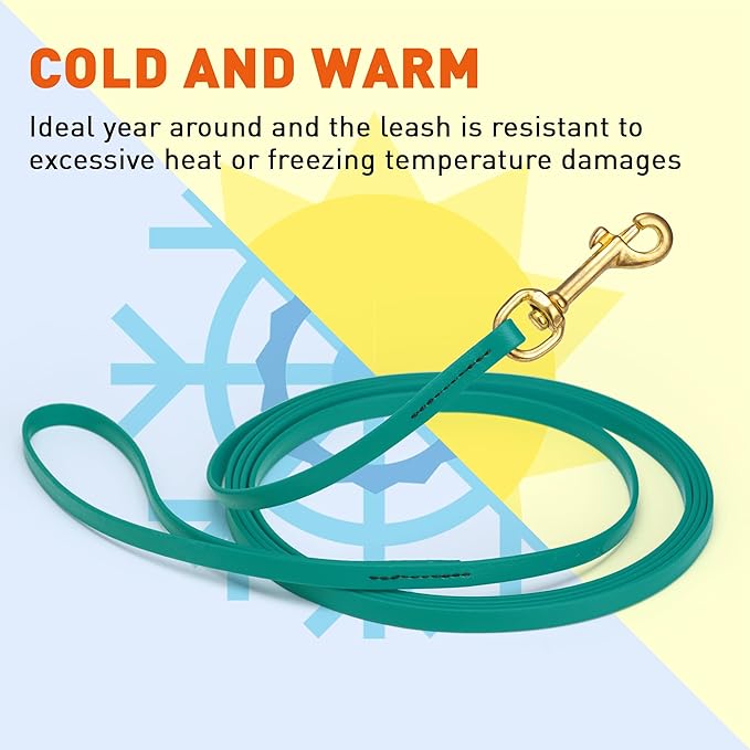 Viper Biothane K9 Working Dog Leash Waterproof Lead for Tracking Training Schutzhund Odor-Proof Long Line with Solid Brass Snap for Puppy Medium and Large Dogs, 20ft Blue Aqua
