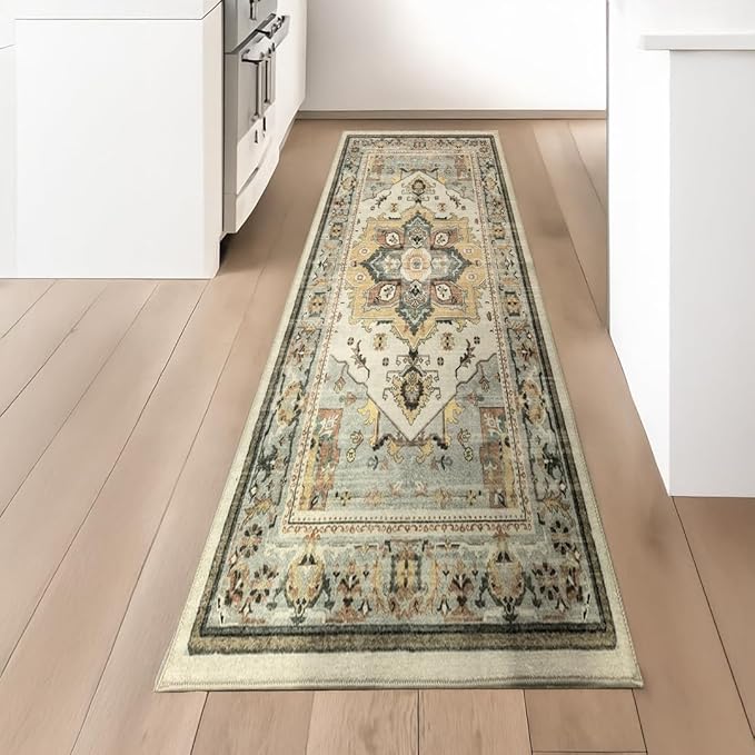 Muddy Mat짰 Floral Multicolor 2x7 Boho Area Rug ??Washable Area Rugs for Living Room, Bedroom & Dining Room ??Modern Soft Low Pile Non Slip Carpet ??Pet Friendly Waterproof Foldable Rugs for Home